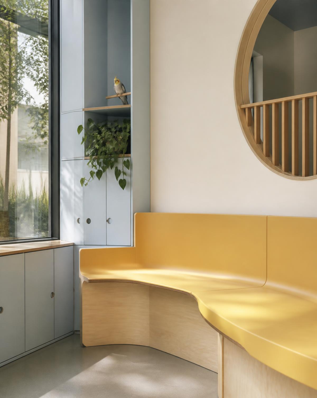 Image de concept d’une attente vétérinaire jaune beurre avec une perruche